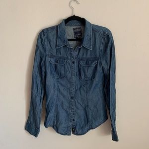 Guess Chambray Dark Denim Button Down Shirt